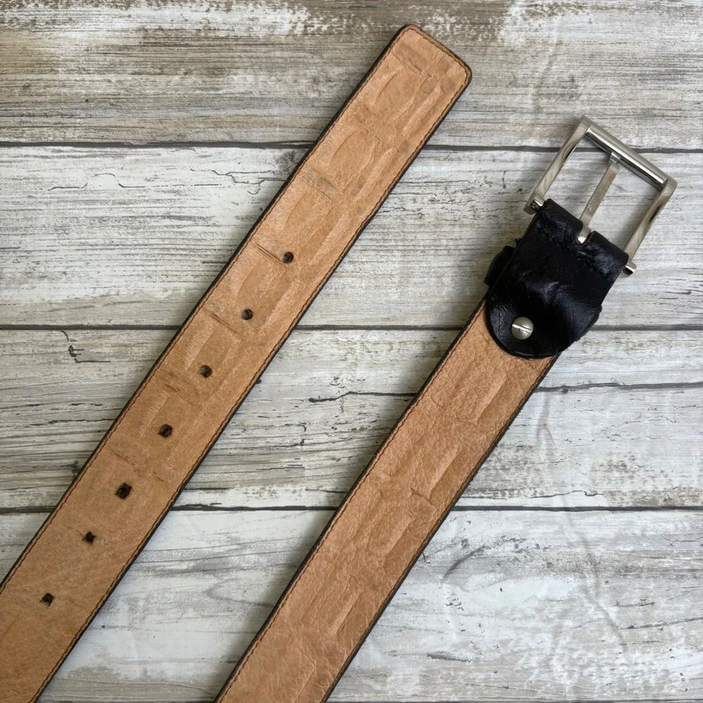 Sergio Balestri Leather Belt Black 115IT/XL US Textured Embossed Made in Italy